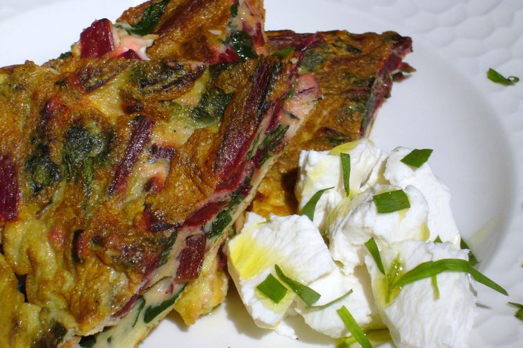 Beet Greens Frittata with Tarragon and Goat Cheese
