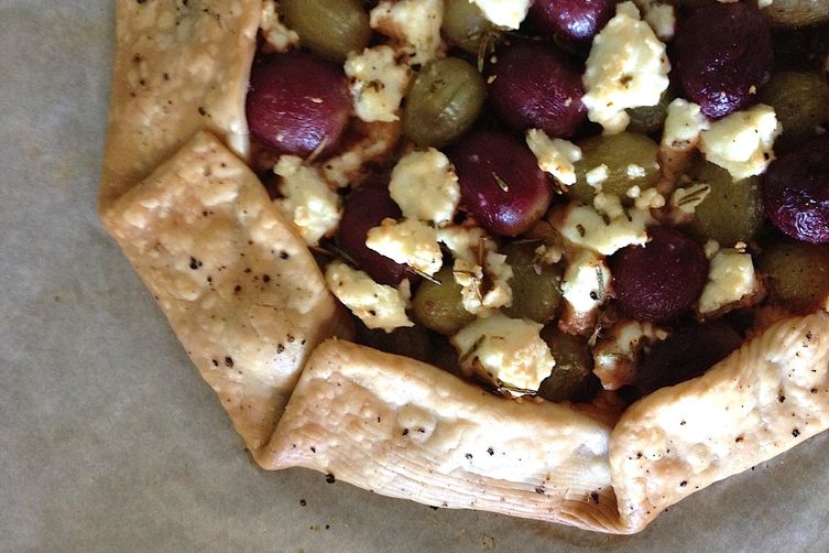 Rustic Rosemary, Grape and Feta Galette with Caramelized Onions