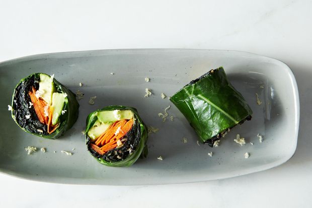 Collard Roll Ups with Coconut Curry Kale