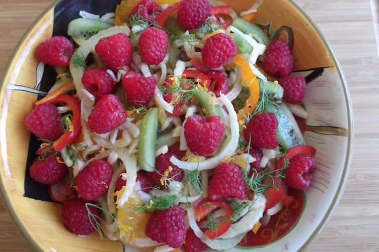 Fruit and Vegetable Salad with Creamy Mayo-Honey and Rum Dressing