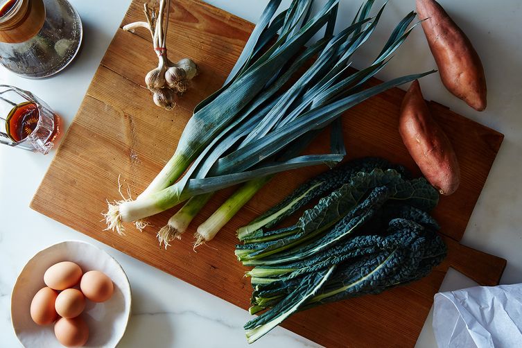 Sweet Potato, Kale, and Country Ham Hash with Maple Red-Eye Gravy