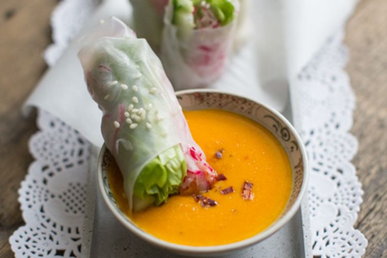 Summer Salad Rolls with a Carrot Ginger Dip