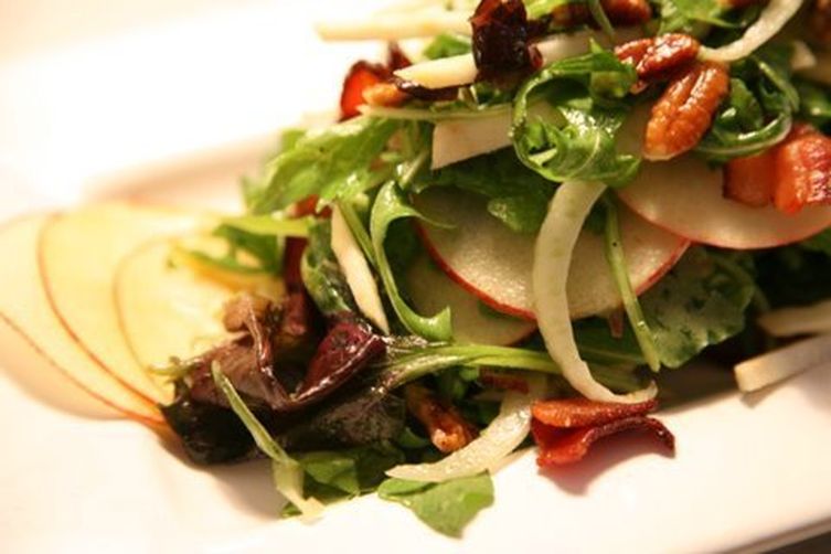 Not-Too-Virtuous Salad with Caramelized Apple Vinaigrette