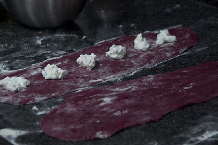 Beet Ravioli with Goat Cheese, Ricotta and Mint Filling