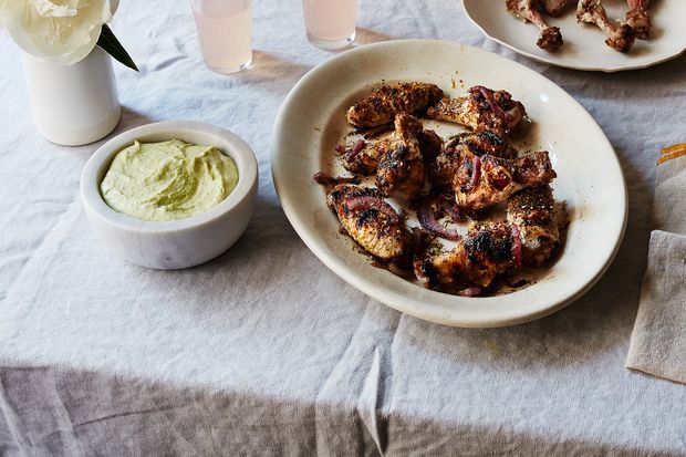 Za'atar Grilled Chicken Wings with Fava Bean Feta Dip