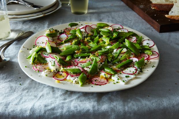 Radish, Snap Pea, and Burrata Salad with Chives and Lemon