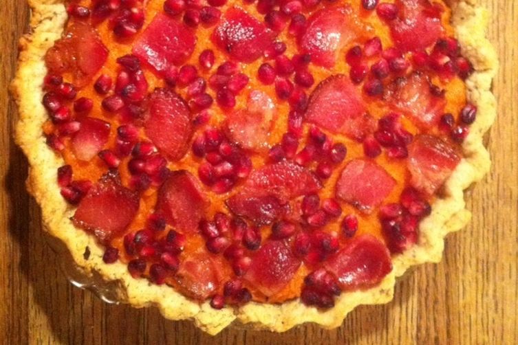 Savory Sweet Potato Pie with Bacon and Pomegranate