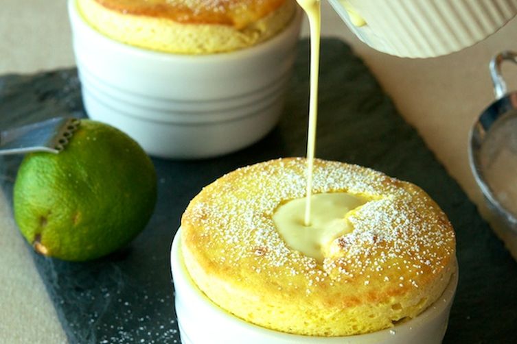 Mango Soufflés with Coconut-Lime Crème Anglaise