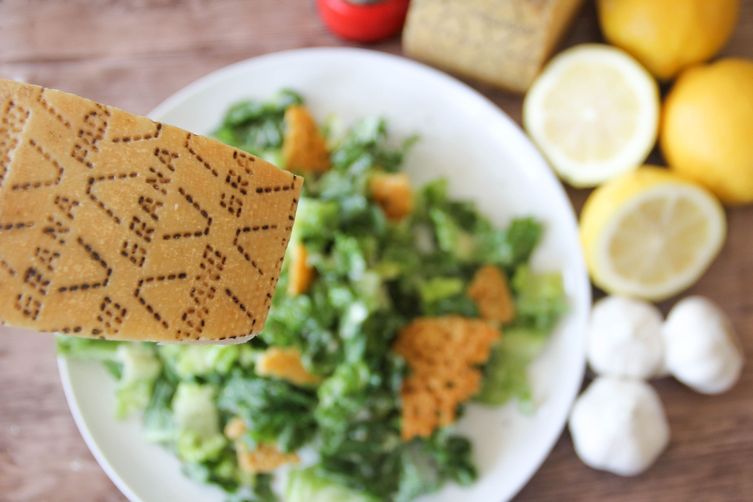 Caesar Salad with Garlicy Grana Padano Dressing and Frico Croutons