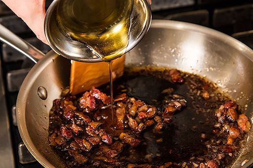 Roasted Radicchio and Shrimp with Warm Bacon Vinaigrette