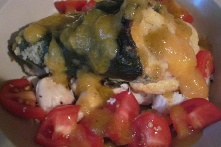 Cornbread Stuffed Poblanos With Chile Peach Sauce