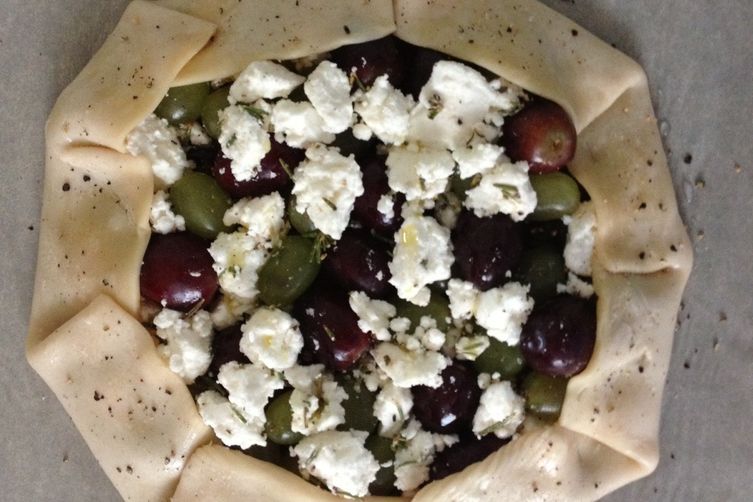 Rustic Rosemary, Grape and Feta Galette with Caramelized Onions