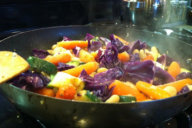 Lemon Ginger Carrots, Cabbage and Zucchini with Cannellini beans