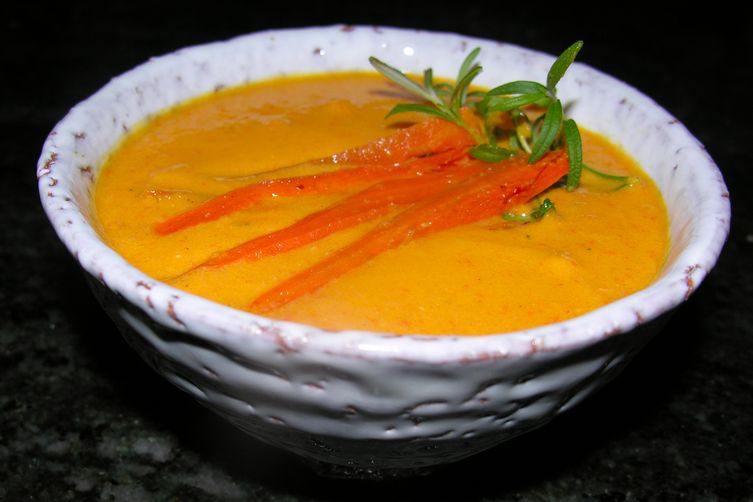 Roasted carrot soup with Meyer lemon and rosemary