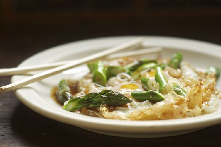 Fried Eggs with Asparagus, Ramps, and Oyster Sauce