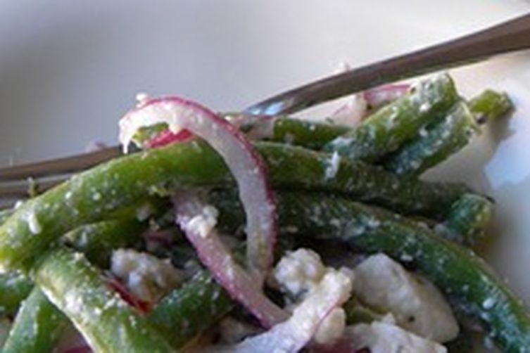Lemony Green Bean Salad with Feta, Red Onion, and Marjoram