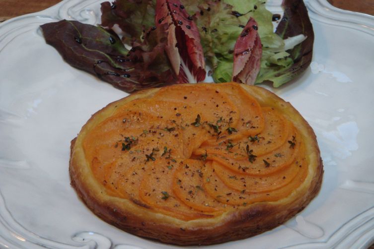 Very Thin Puff Pastry Tart with Sweet Potato and Sain-Andre Cheese