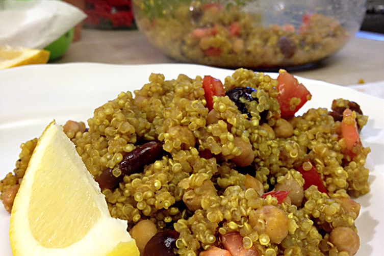 Curried Quinoa with Cherries and Roasted Chickpeas
