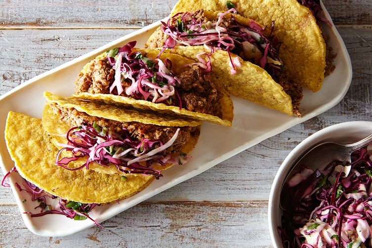 Easy Lentil Walnut Tacos with Cabbage Lime Slaw