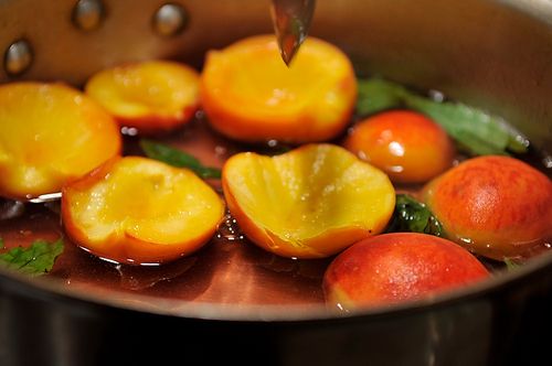 Peaches Poached with Basil