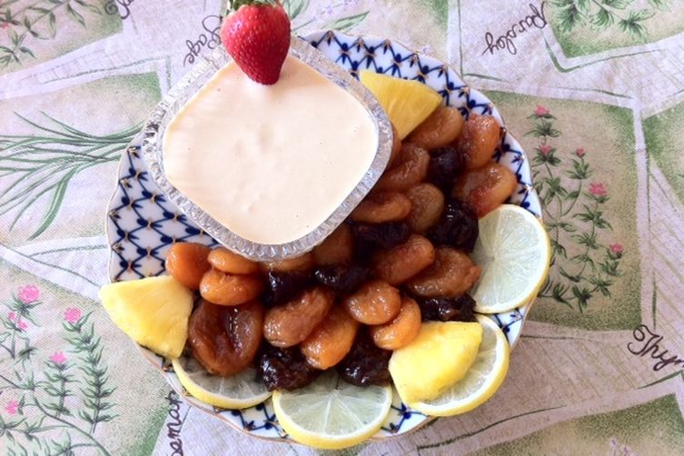 Poached Dried Apricots and Plums With Dessert Aioli.