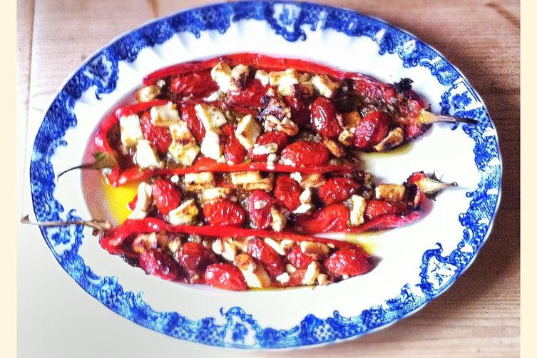 Sweet Red Peppers with Feta and Pesto