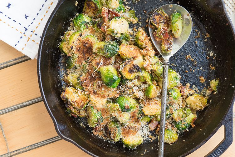 Bacon Brussels Sprouts with Garlic Parmesan Cream