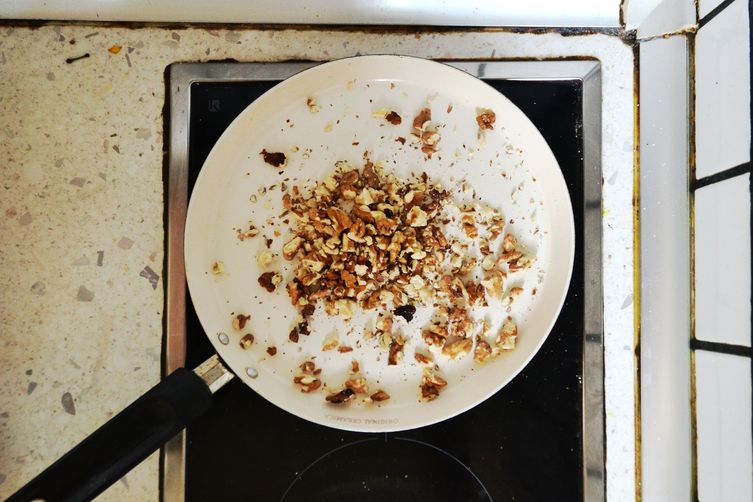 Crepes with plums, white peach ,Greek yogurt and caramelized walnuts