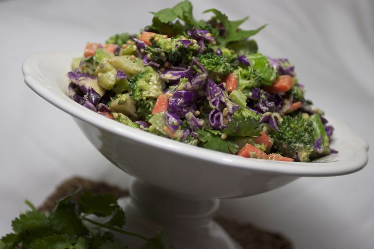 Chopped Broccoli Salad {with Tahini Soy Dressing}