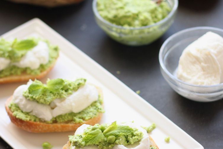 Smashed Peas and Fava Beans with Fresh Mozzarella