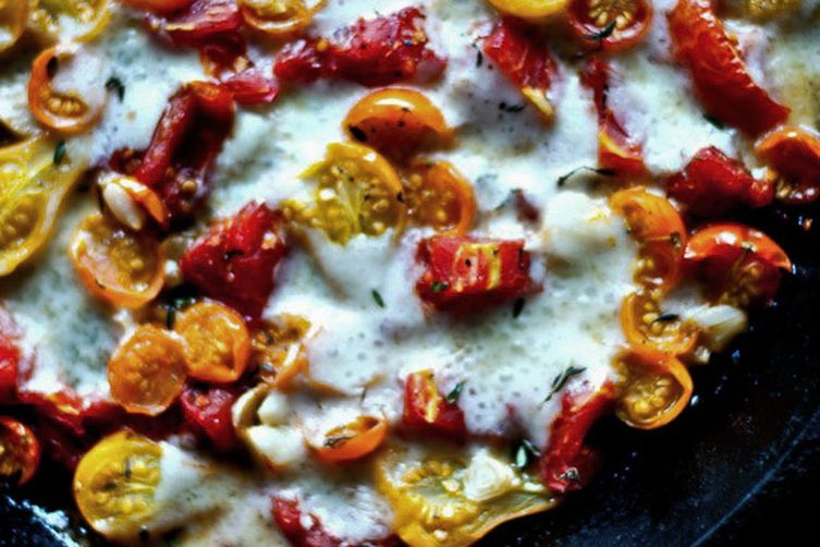 Roasted Sungold and Pear Tomatoes with Fontina and Thyme