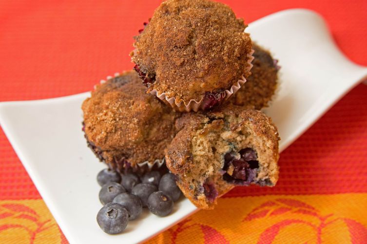 Fresh Banana and Blueberry Muffins with Streusel Topping