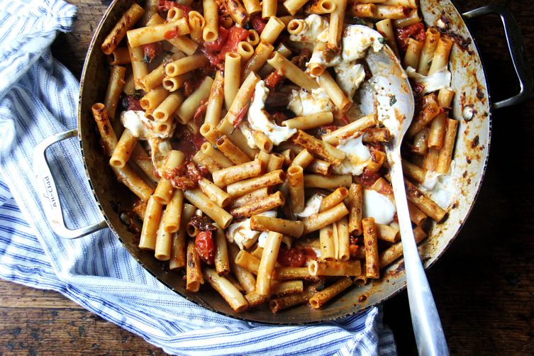 One-Pan Skillet-Baked Ziti with Burst Tomato Sauce