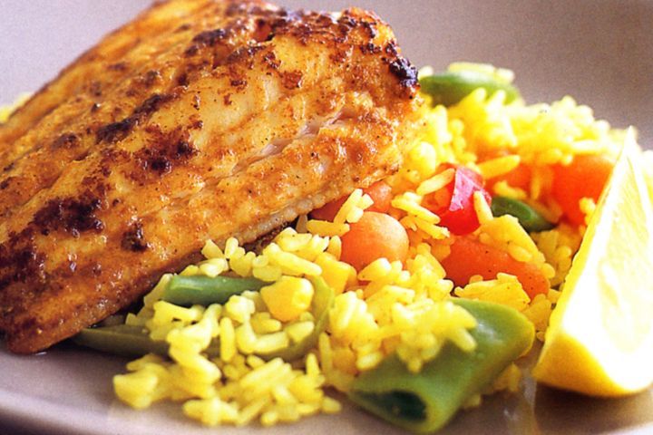 Madras fish with turmeric &amp; vegetable rice