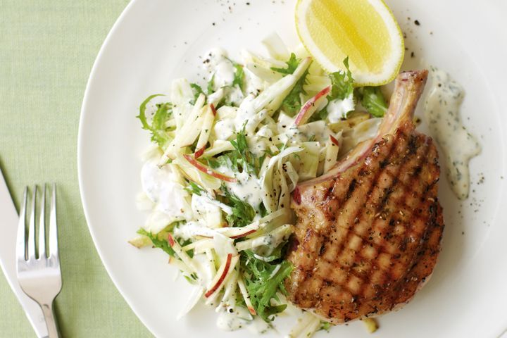 Pork cutlets with apple &amp; fennel slaw