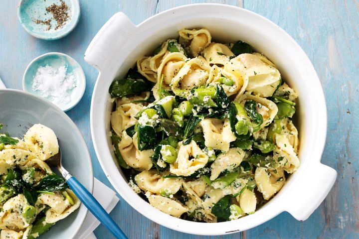 Tortellini with broad beans, asparagus &amp; ricotta