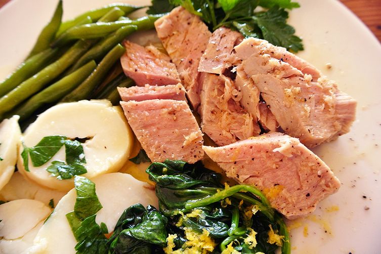 mixed herb &amp; garlic olive oil poached tuna