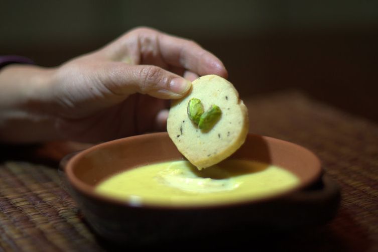 Cardamom Coconut Pots de Creme with Pistachio Shortbread