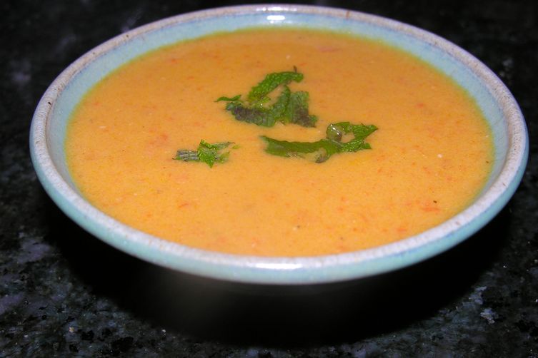 Roasted carrot soup with Meyer lemon and rosemary