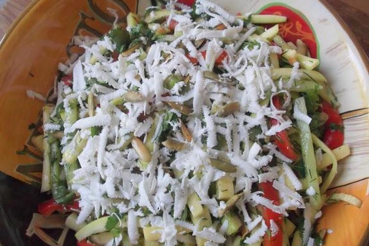 Mexican Squash and Cucumber Salad with Herbs, Feta and Scallions