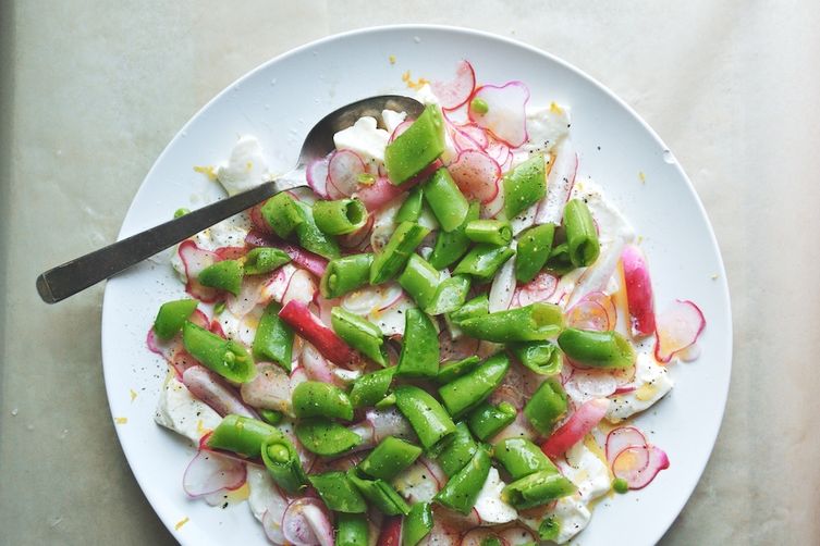 Radish, Snap Pea, and Burrata Salad with Chives and Lemon