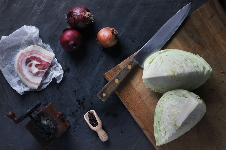 Braised Cabbage with Caramelized Onion and Pancetta (or Not)