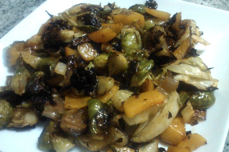 Roasted Brussels Sprouts and Golden Beets