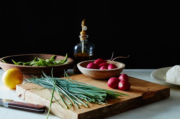 Radish, Snap Pea, and Burrata Salad with Chives and Lemon