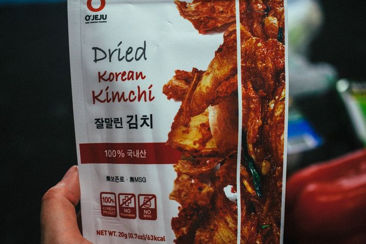 Korean Chili Tofu Salad with Kimchi Chips