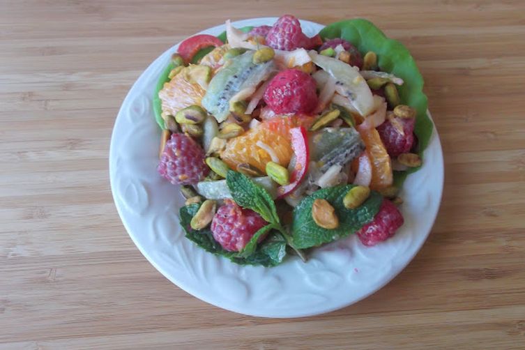 Fruit and Vegetable Salad with Creamy Mayo-Honey and Rum Dressing