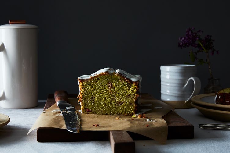 Matcha-Rhubarb Loaf Cake