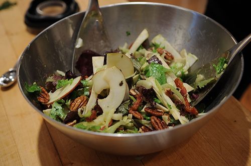 Not-Too-Virtuous Salad with Caramelized Apple Vinaigrette