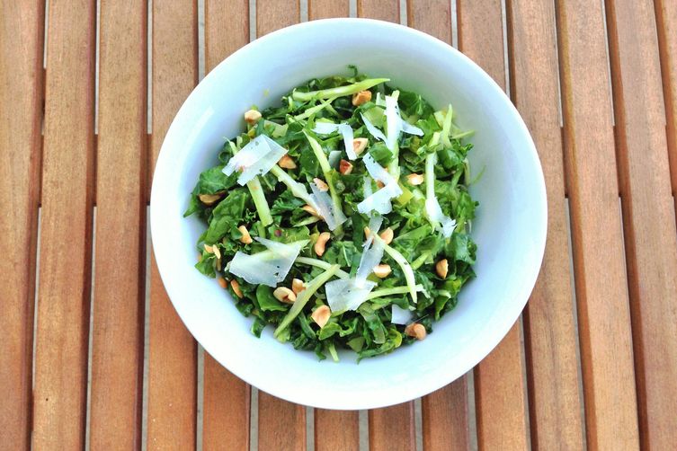 5-Ingredient Broccoli Stem and Kale Salad with Toasted Hazelnuts: