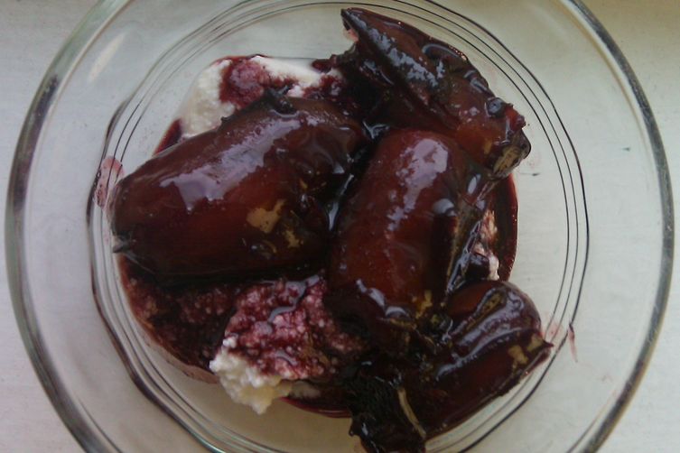Dates Poached in Spiced Wine Spooned over Fresh Ricotta